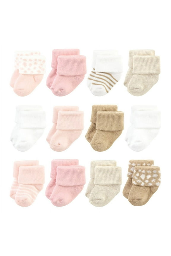 Infant Girl Cotton Rich Newborn and Terry Socks, Pink Cheetah, 0-6 Months