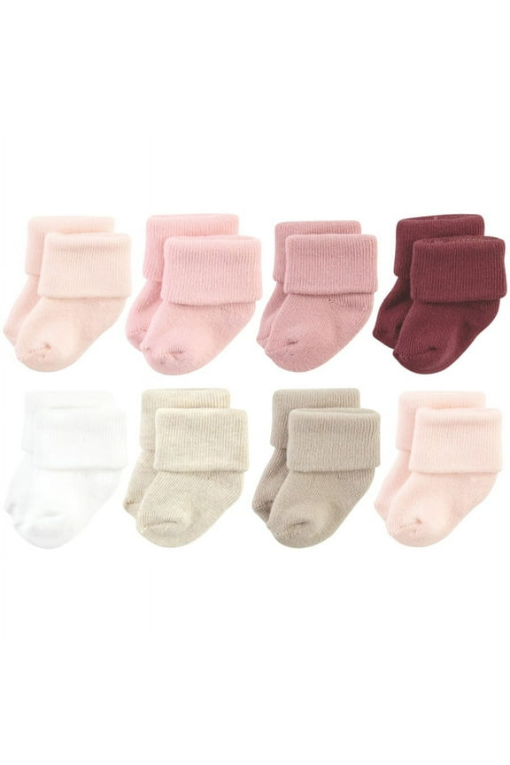 Infant Girl Cotton Rich Newborn and Terry Socks, Solid Pink Neutral, 6-12 Months