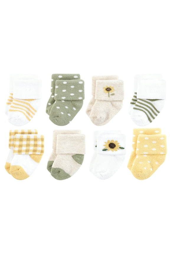 Infant Girl Cotton Rich Newborn and Terry Socks, Sunflower, 0-6 Months