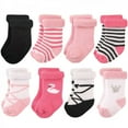 thumbnail image 1 of Hudson Baby Infant Girl Cotton Rich Newborn and Terry Socks, Swan, 12-24 Months, 1 of 2