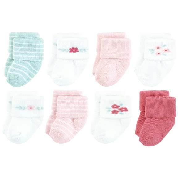 Hudson Baby Infant Girl Cotton Rich Newborn and Terry Socks, Tiny Flowers, 0-6 Months