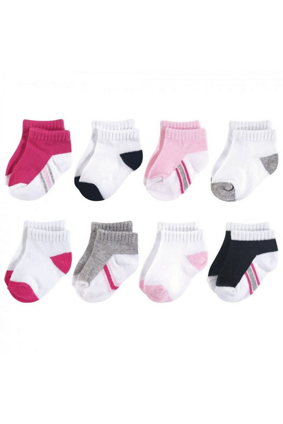 Infant Girl Cotton Rich Newborn and Terry Socks, White Pink Black, 0-6 Months