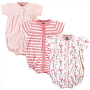 Hudson Baby Infant Girl Cotton Rompers 3pk, Coral Flamingo, 18-24 Months