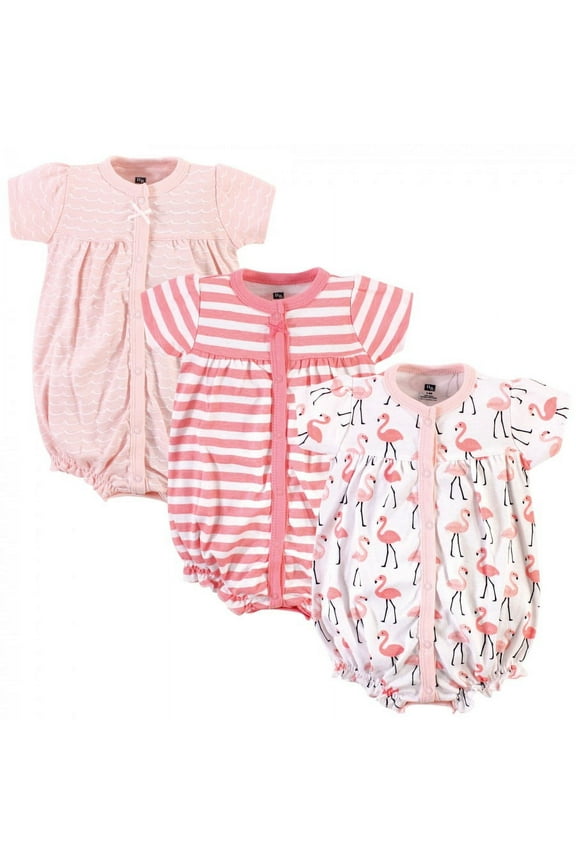 Infant Girl Cotton Rompers 3pk, Coral Flamingo, 18-24 Months