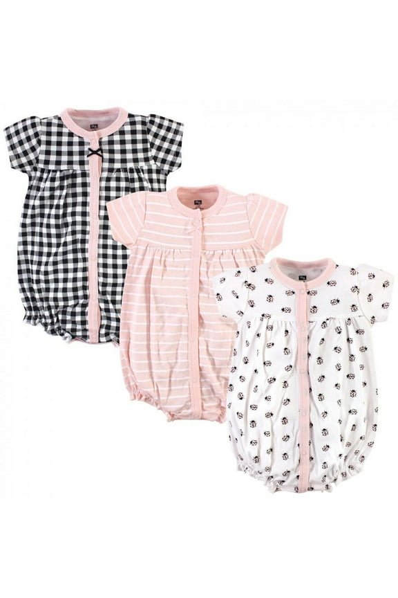 Infant Girl Cotton Rompers 3pk, Ladybug, 0-3 Months
