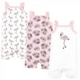 thumbnail image 1 of Hudson Baby Infant Girl Cotton Rompers 3pk, Painted Flamingo, 3-6 Months, 1 of 4