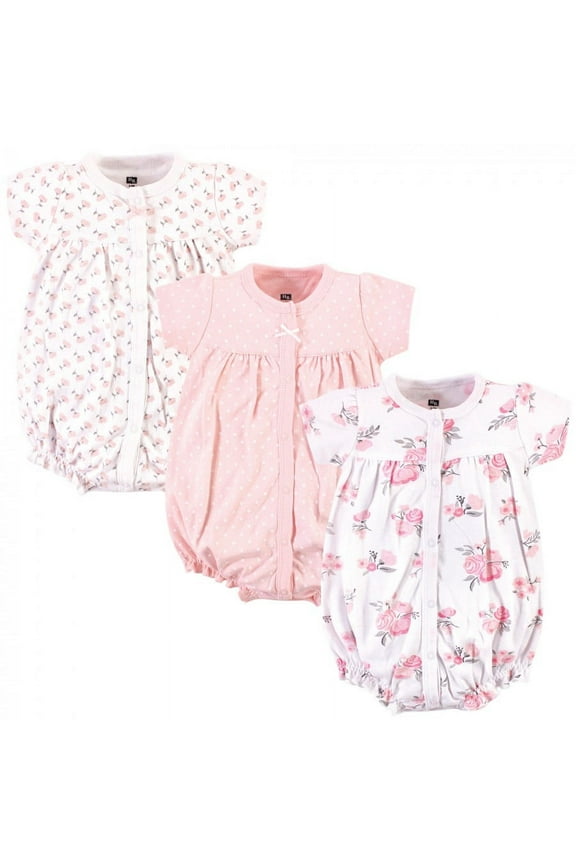 Infant Girl Cotton Rompers 3pk, Pink Floral, 9-12 Months
