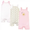 thumbnail image 1 of Hudson Baby Infant Girl Cotton Rompers 3pk, Smile Sunshine, 0-3 Months, 1 of 4