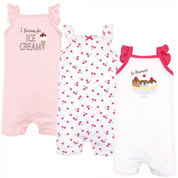 Hudson Baby Infant Girl Cotton Rompers, Banana Split, 0-3 Months