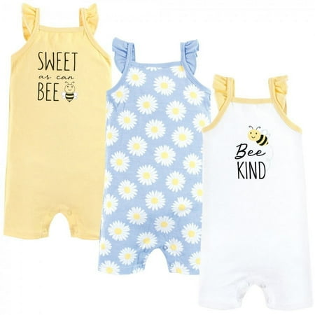 Hudson Baby Infant Girl Cotton Rompers, Bee Kind, 6-9 Months
