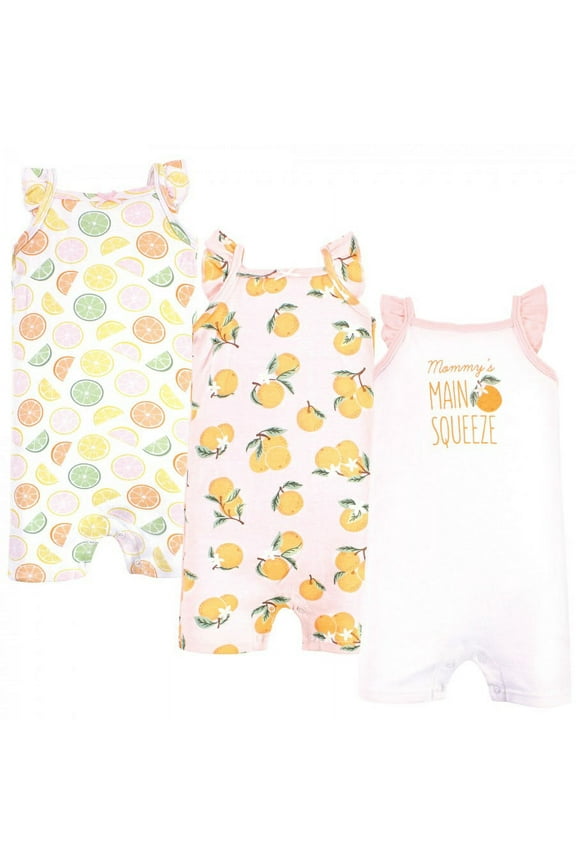 Infant Girl Cotton Rompers, Citrus Orange, 12-18 Months