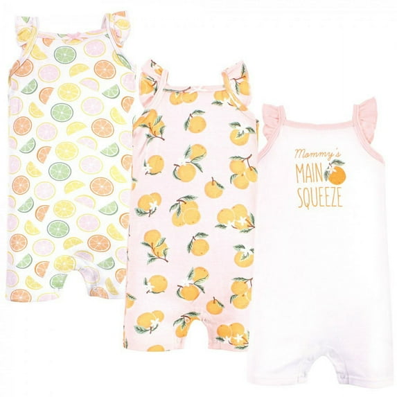 Hudson Baby Infant Girl Cotton Rompers, Citrus Orange, 3-6 Months