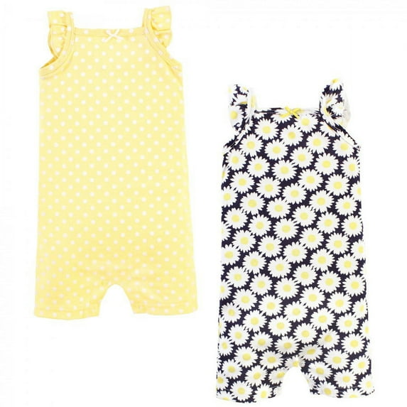 Hudson Baby Infant Girl Cotton Rompers, Daisy, 12-18 Months