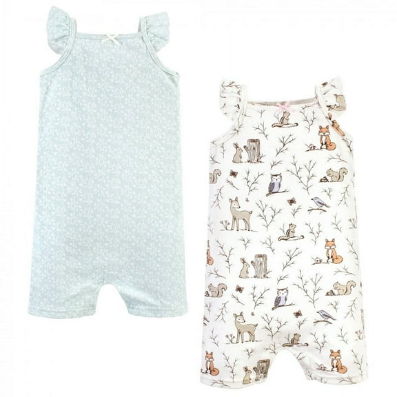 Hudson Baby Infant Girl Cotton Rompers, Enchanted Forest, 0-3 Months