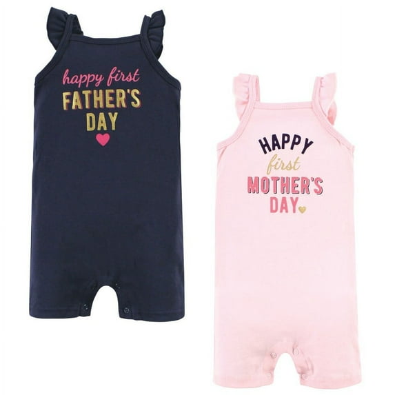 Hudson Baby Infant Girl Cotton Rompers, Girl Mothers Fathers Day, 9-12 Months