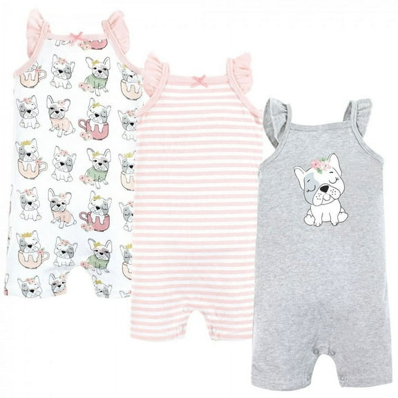 Hudson Baby Infant Girl Cotton Rompers, Girl Whimsical Dog, 0-3 Months