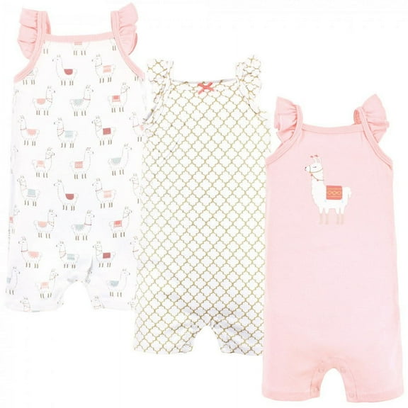 Hudson Baby Infant Girl Cotton Rompers, Llama, 0-3 Months