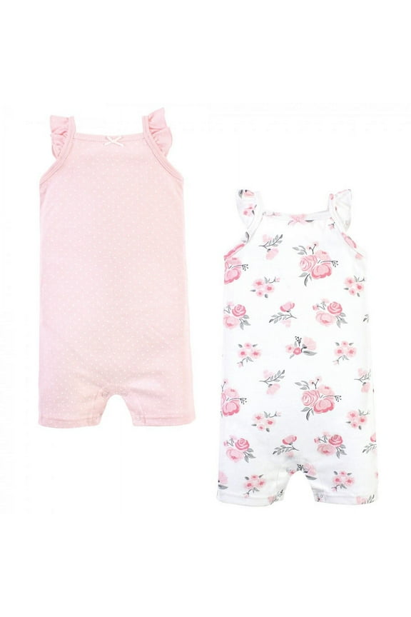 Infant Girl Cotton Rompers, Pink Floral, 0-3 Months