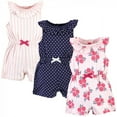 thumbnail image 1 of Hudson Baby Infant Girl Cotton Rompers, Pink Navy Roses, 12-18 Months, 1 of 5