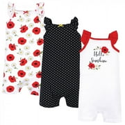 Hudson Baby Infant Girl Cotton Rompers, Poppy Daisy, 0-3 Months