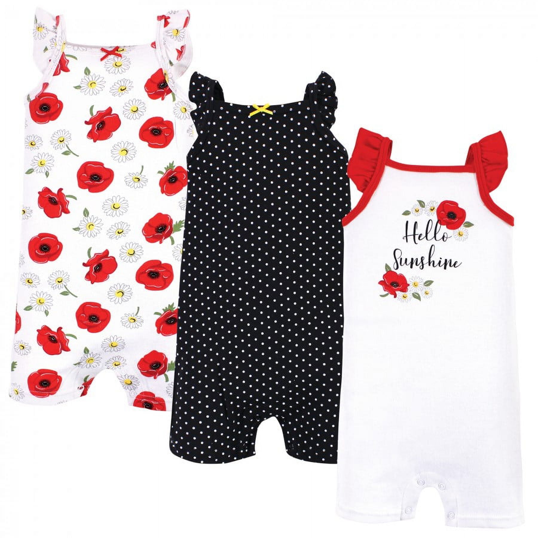 Hudson Baby Infant Girl Cotton Rompers, Poppy Daisy, 18-24 Months