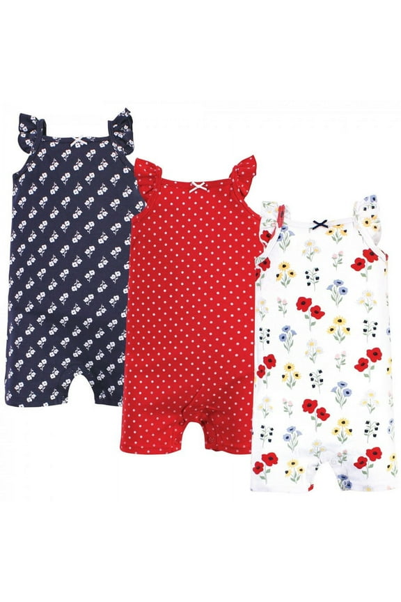 Infant Girl Cotton Rompers, Wildflower, 0-3 Months
