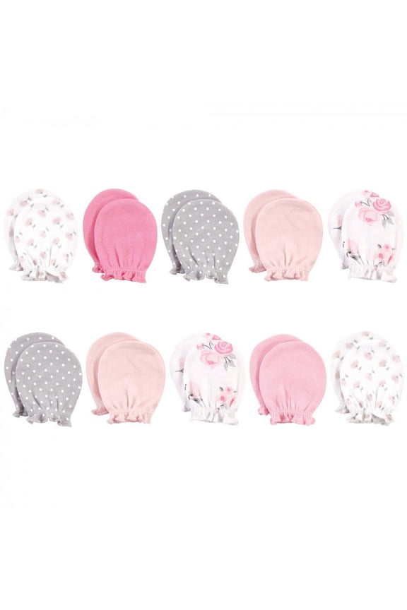 0-6 Months Cotton Baby Infant Girl Scratch Mittens, Pink Floral