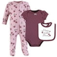thumbnail image 1 of Hudson Baby Infant Girl Cotton Sleep and Play, Bodysuit and Bandana Bib Set, Plum Wildflower, 6-9 Months, 1 of 2
