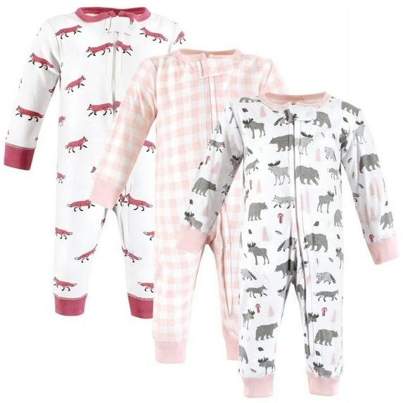 Hudson Baby Infant Girl Cotton Sleep and Play, Girl Woodland Animals, 6-9 Months