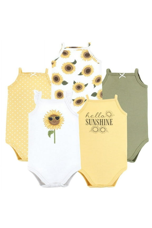 Infant Girl Cotton Sleeveless Bodysuits, Sunflower, 9-12 Months
