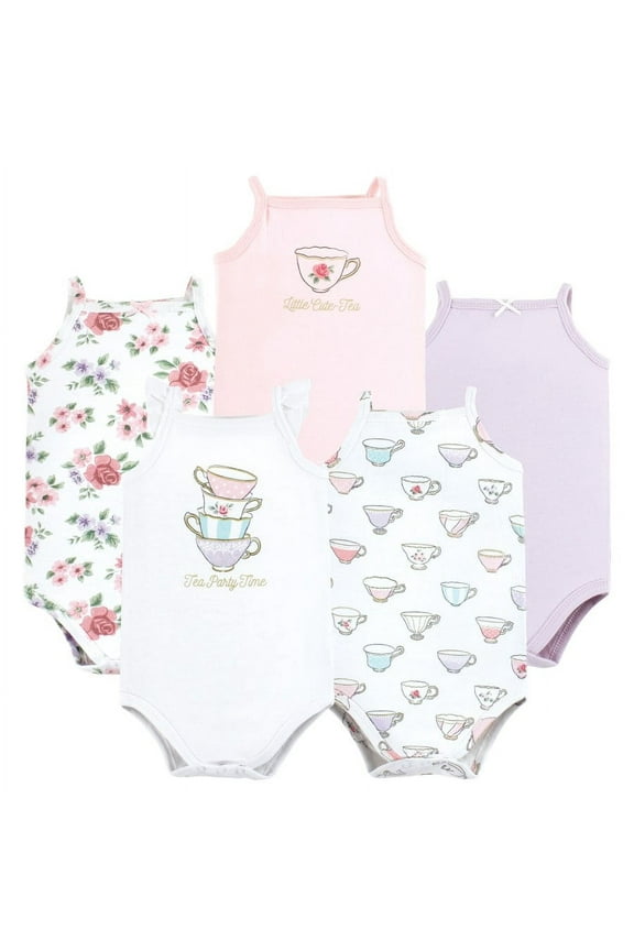 Infant Girl Cotton Sleeveless Bodysuits, Tea Party, 12-18 Months