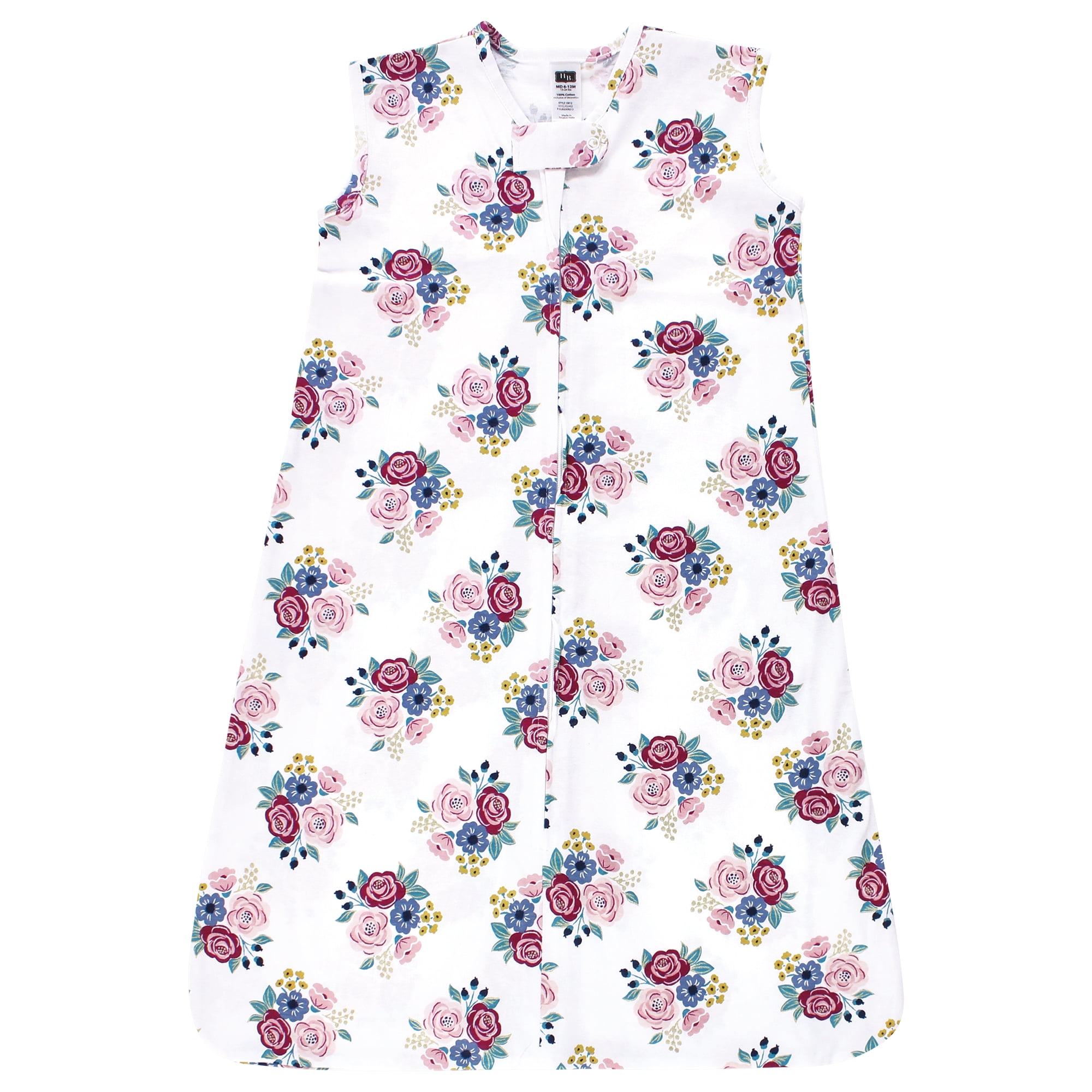 Hudson Baby Infant Girl Cotton Sleeveless Wearable Sleeping Bag, Sack, Blanket, Blush Navy Floral, 6-12 Months