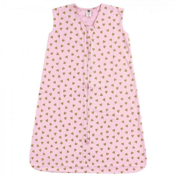 Hudson Baby Infant Girl Cotton Sleeveless Wearable Sleeping Bag, Sack, Blanket, Gold Hearts, 0-6 Months