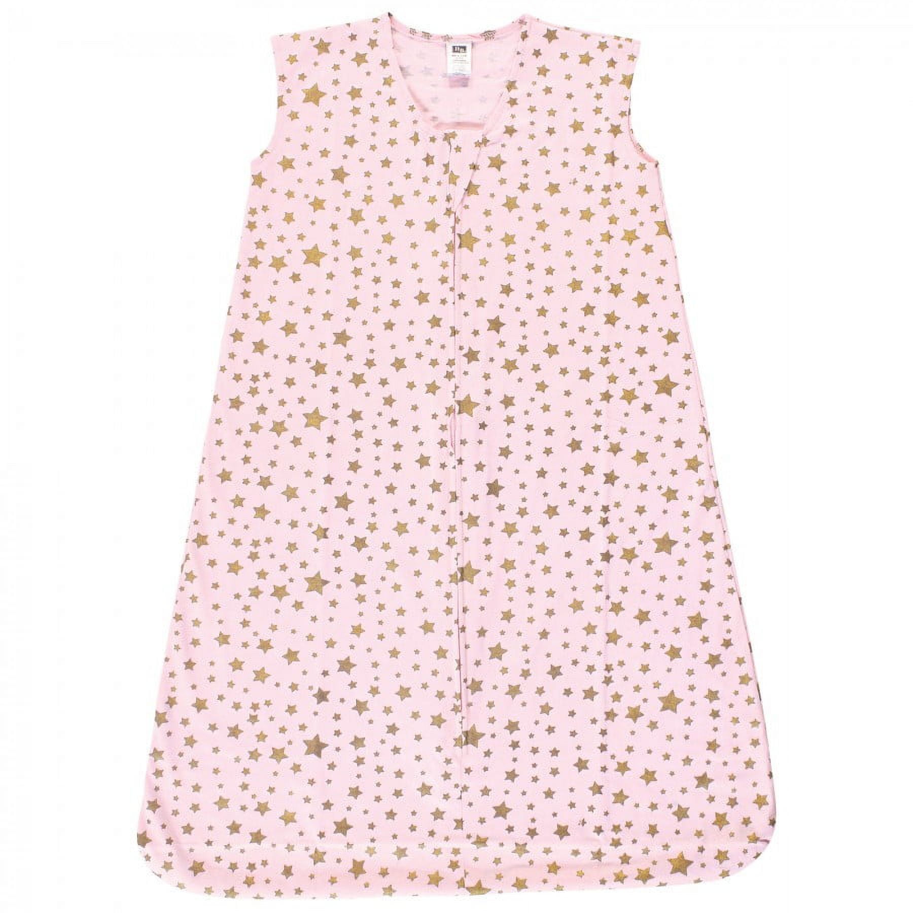 Hudson Baby Infant Girl Cotton Sleeveless Wearable Sleeping Bag, Sack, Blanket, Gold Pink Star, 6-12 Months