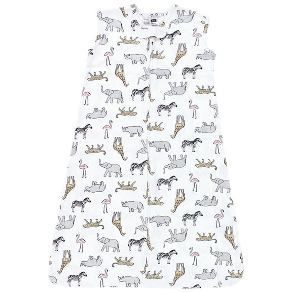 Hudson Baby Infant Girl Cotton Sleeveless Wearable Sleeping Bag, Sack, Blanket, Modern Pink Safari, 6-12 Months