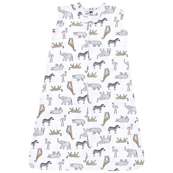 Hudson Baby Infant Girl Cotton Sleeveless Wearable Sleeping Bag, Sack, Blanket, Modern Pink Safari, 6-12 Months