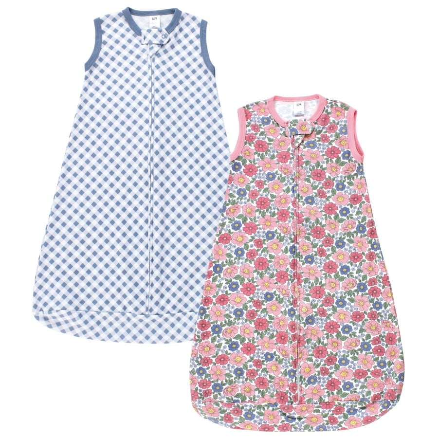 Hudson Baby Infant Girl Cotton Sleeveless Wearable Sleeping Bag, Sack, Blanket, Pink Blue Pretty Floral, 18-24 Months