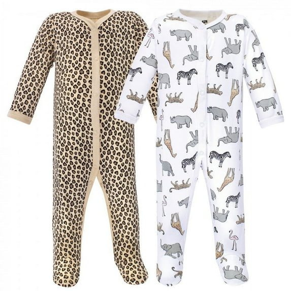 Hudson Baby Infant Girl Cotton Snap Sleep and Play 2pk, Modern Pink Safari, 3-6 Months