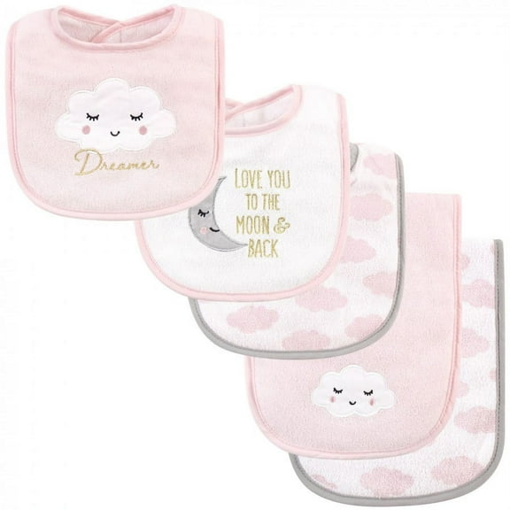Hudson Baby Infant Girl Cotton Terry Bib and Burp Cloth Set 5pk, Dreamer, One Size