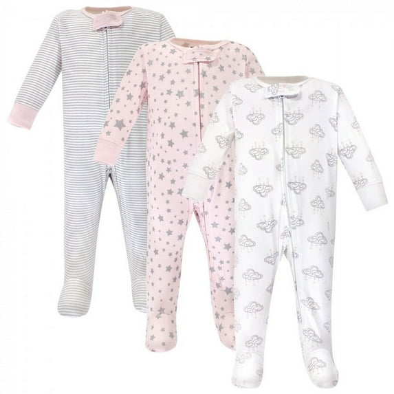 Hudson Baby Infant Girl Cotton Zipper Sleep and Play 3pk, Cloud Pink, 0-3 Months