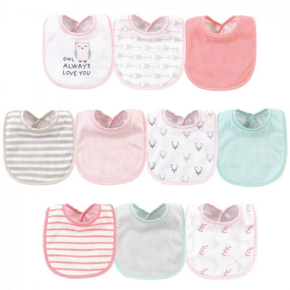 Hudson Baby Infant Girl Cotton and Polyester Bibs 10pk, Owl Always Love You, One Size