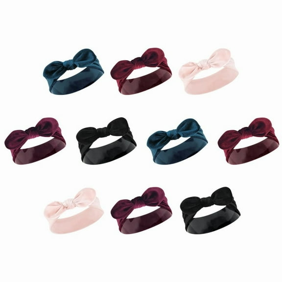 Hudson Baby Infant Girl Cotton and Synthetic Headbands Bundle Set, Velvet Knot, 0-24 Months