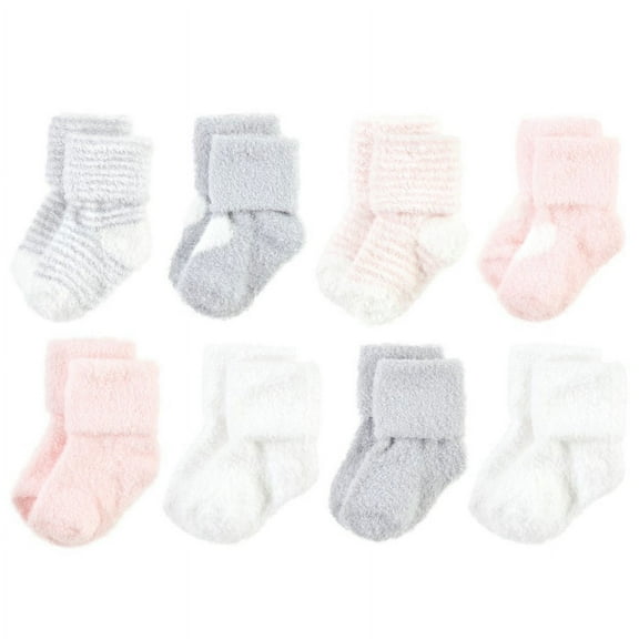 Hudson Baby Infant Girl Cozy Chenille Newborn and Terry Socks, Pink Heart, 0-6 Months