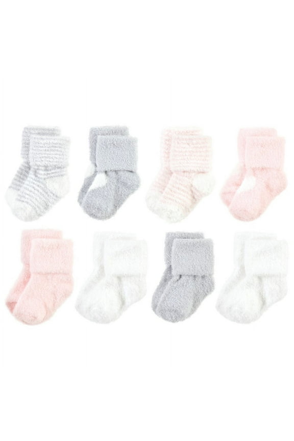Infant Girl Cozy Chenille Newborn and Terry Socks, Pink Heart, 0-6 Months