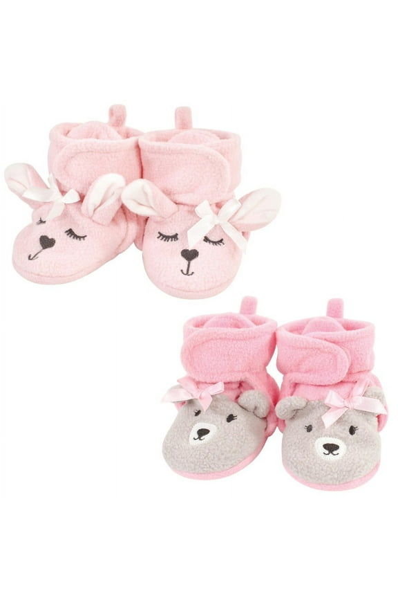 Infant Girl Cozy Fleece Booties, Bunny Bear, 2 Toddler