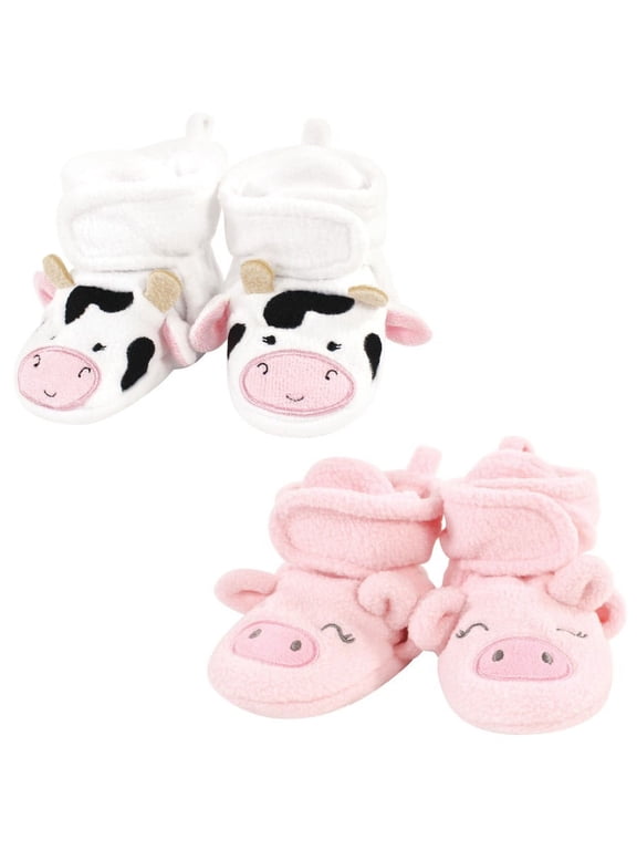 Infant Girl Cozy Fleece Booties, Cow Pig, 6-12 Months