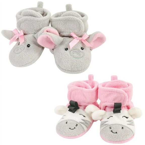 Hudson Baby Infant Girl Cozy Fleece Booties, Elephant Zebra, 0-6 Months