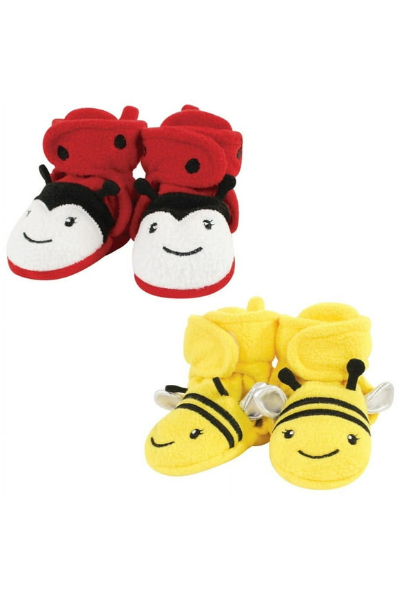 Infant Girl Cozy Fleece Booties, Ladybug Bee, 12-18 Months