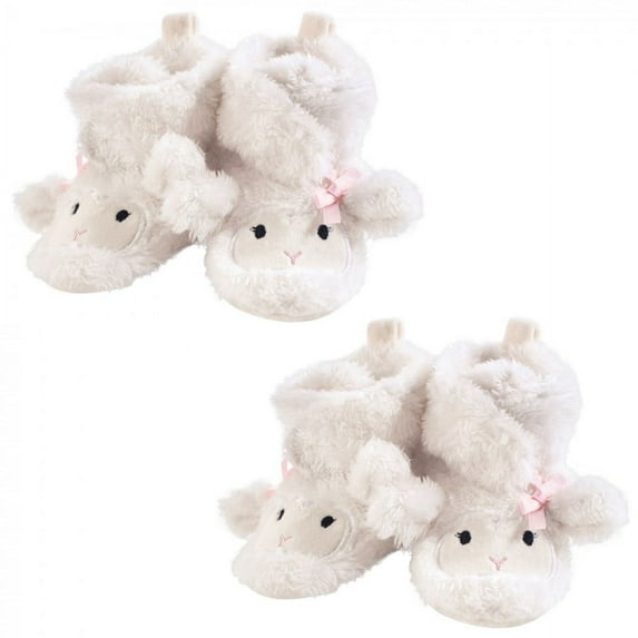 Hudson Baby Infant Girl Cozy Fleece and Faux Shearling Booties, Girl Lamb 2-Piece, 6-12 Months