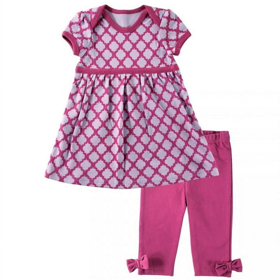Hudson Baby Infant Girl Dress and Cropped Leggings 2pc Set, Purple Lattice, 3-6 Months
